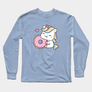 Cute Little Unicorn Loves Doughnut Long Sleeve T-Shirt